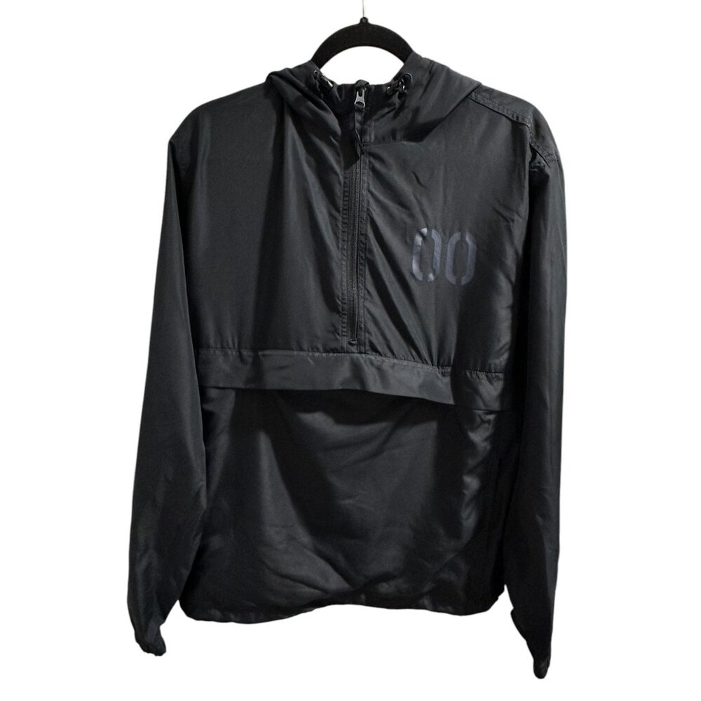 🍒 2/$20 🍒  Black "00" Windbreaker Jacket With Hood & Zippered Pockets sz L